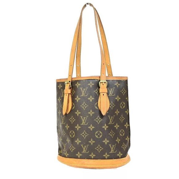 LOUIS VUITTON BUCKET PM Shoulder Tote Bag Monogram Leather Brown M42238 31FA771 - Picture 1 of 13